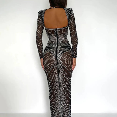 Load image into Gallery viewer, Glitter Mesh See Through Party Maxi Dress For Women Fashion Full Sleeve Bodycon Sexy Club Long Evening Dress Vestido
