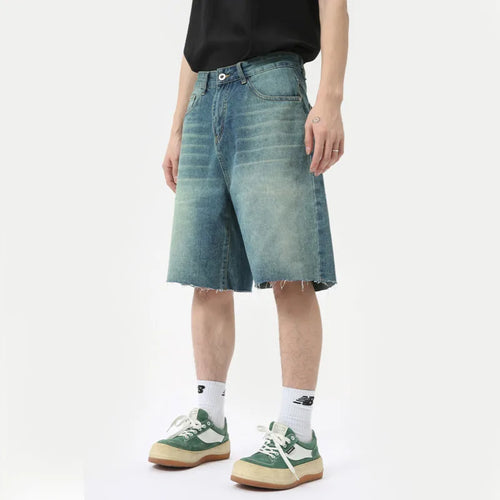 Load image into Gallery viewer, High Street Men&#39;s Straight Denim Shorts Vintage Worn-out Design Male Bottom Wide Leg Trousers Fashion Summer 9C6319
