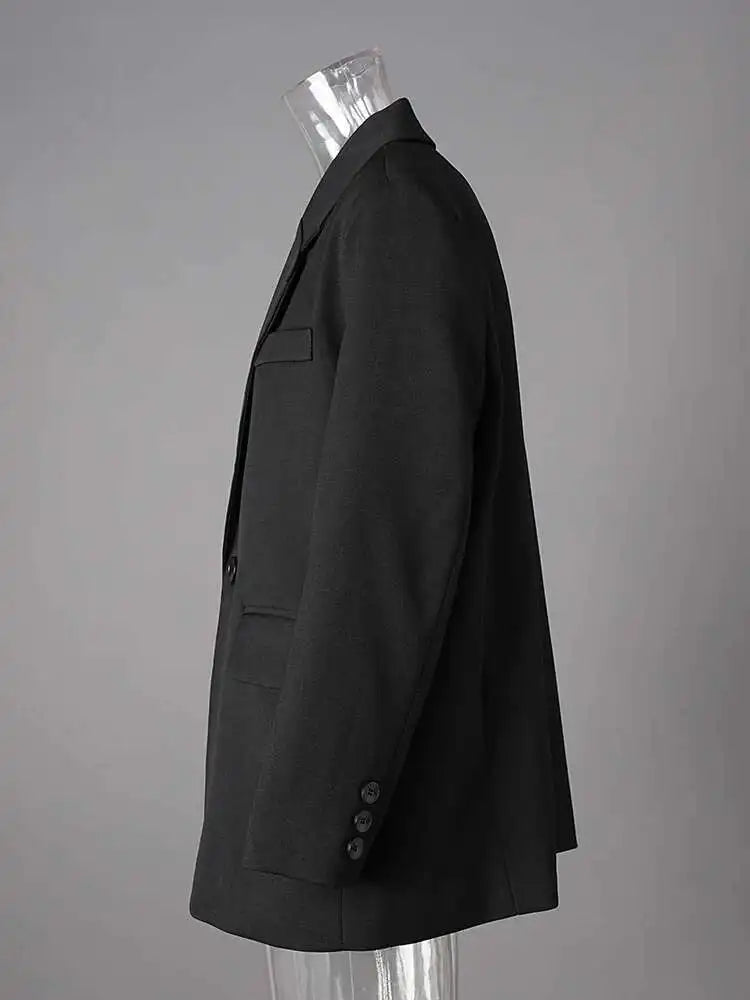 Women Black Irregular Single Button Big Size Blazer New Lapel Long Sleeve Jacket Fashion Tide Spring Autumn 2025 CPG2775