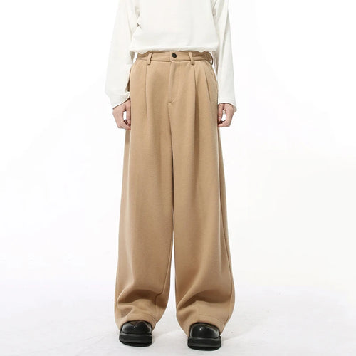 Load image into Gallery viewer, Korean Style Men&#39;s Casual Pants Woolen Solid Color Pleated Trousers Straight Wide Leg Loose Male Bottom New Winter 9C9212
