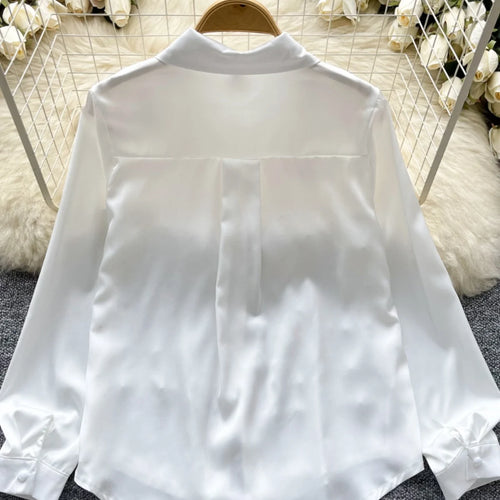 Load image into Gallery viewer, French Retro White Bead Sequin Single Breasted Long Sleeved Women's Shirt Autumn 2024 New Black Embroidered Flower Blouses Tops

