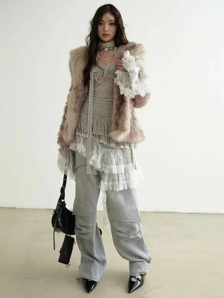 Women Perspective Irregular Mini Sweater Dress New Round Neck Long Flare Sleeve Fashion Tide Spring Autumn 2025 1DH9338