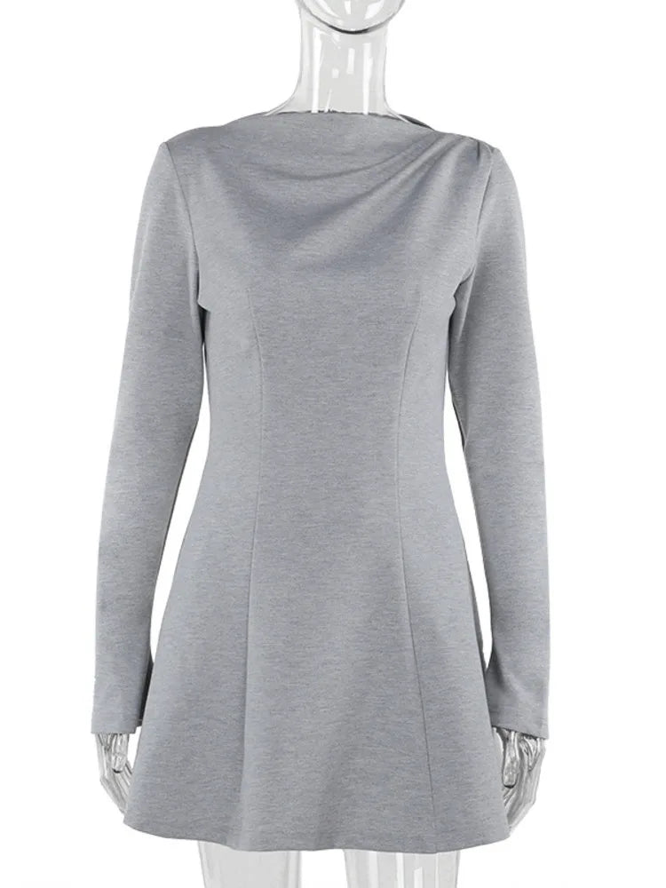 Long Sleeve High Waist Sexy Mini Dress For Women Autumn Winter New Solid O Neck Bodycon Club Party Dress Elegant