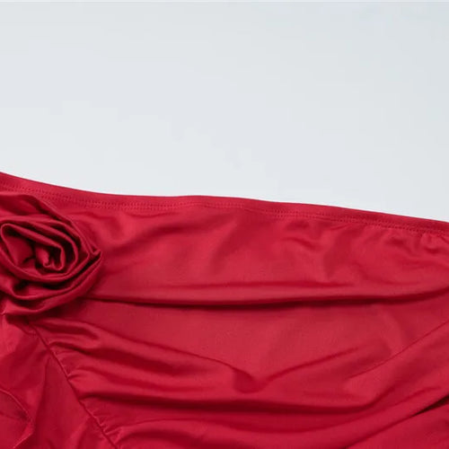 Load image into Gallery viewer, Sexy Women Dress Sets Rose Strapless Crop Tops And Mini Skirt Sets Female Elegant Ruffled Club Party Two Piece Sets
