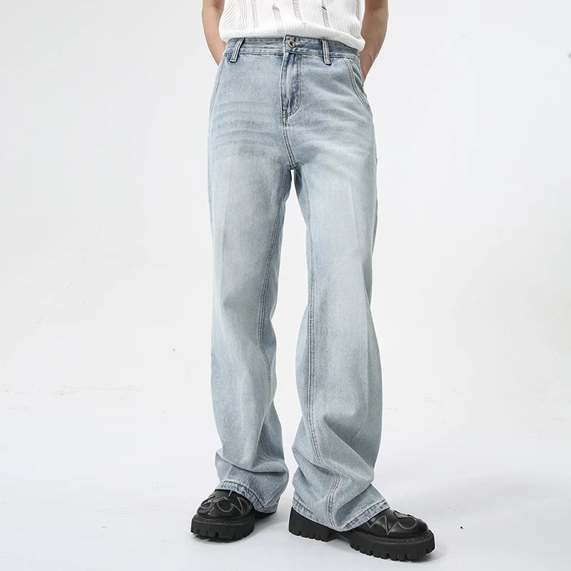 Simple Men's Denim Pants Men's Wea Summer American Style Casual Light Blue Washed Micro Boot-cut Jeans Trendy 9C5978