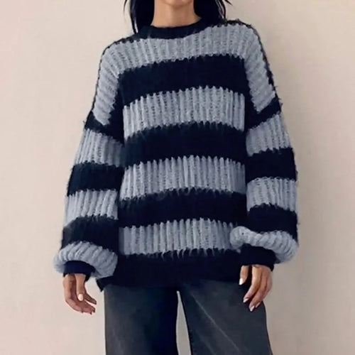 Load image into Gallery viewer, Casual Stripe Oversized Sweater Autumn Winter Warm Knit Pullover O-Neck Fashion Harajuku Jumper Knitwear Clothes
