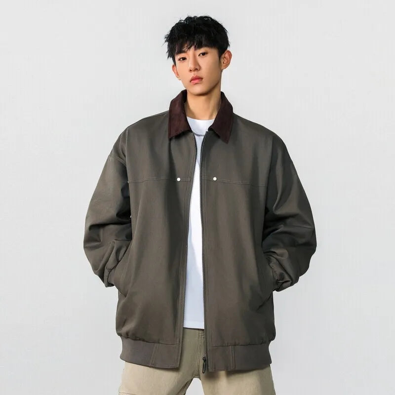 High Street Men's Jackets Spring New American Top Spliced Turn-down Collar Niche Design Multi Pockets Trendy 9W1273