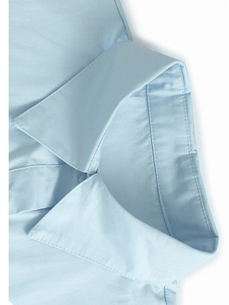 Women Blue Circle Printed Spliced Big Size Midi Shirt Dress New Lapel Short Sleeve Fashion Tide Spring Summer 2025 1DJ1356