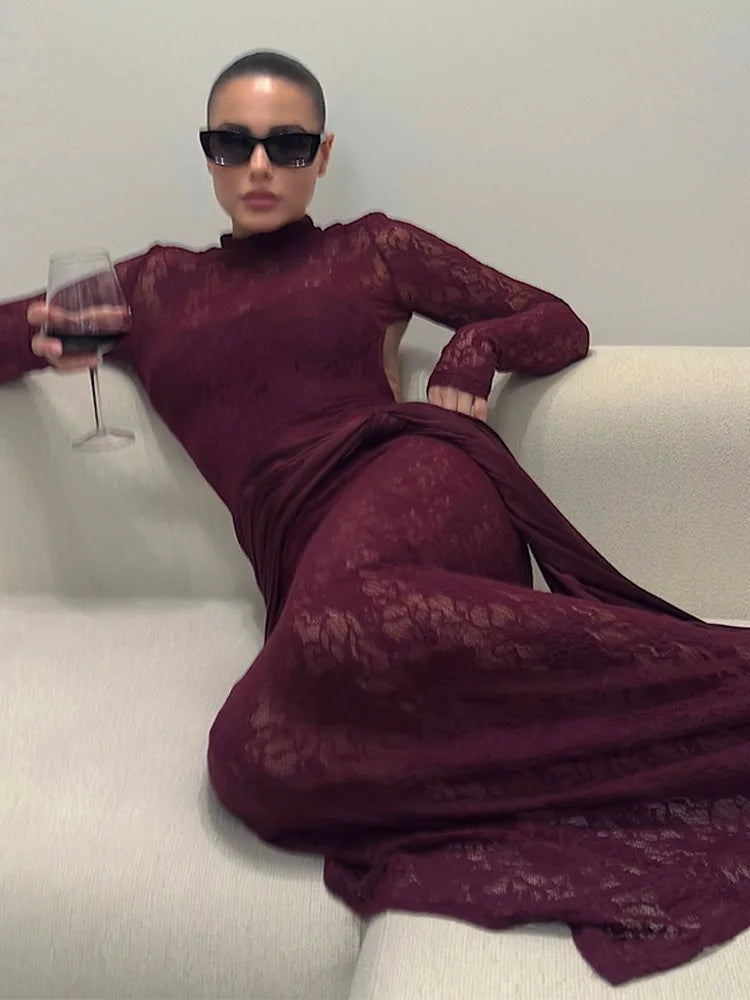 Sexy Lace Patchwork Backless Bodycon Party Club Evening Dress Women 2025 Winter New Female Dress Slim Fit Lace Vestido