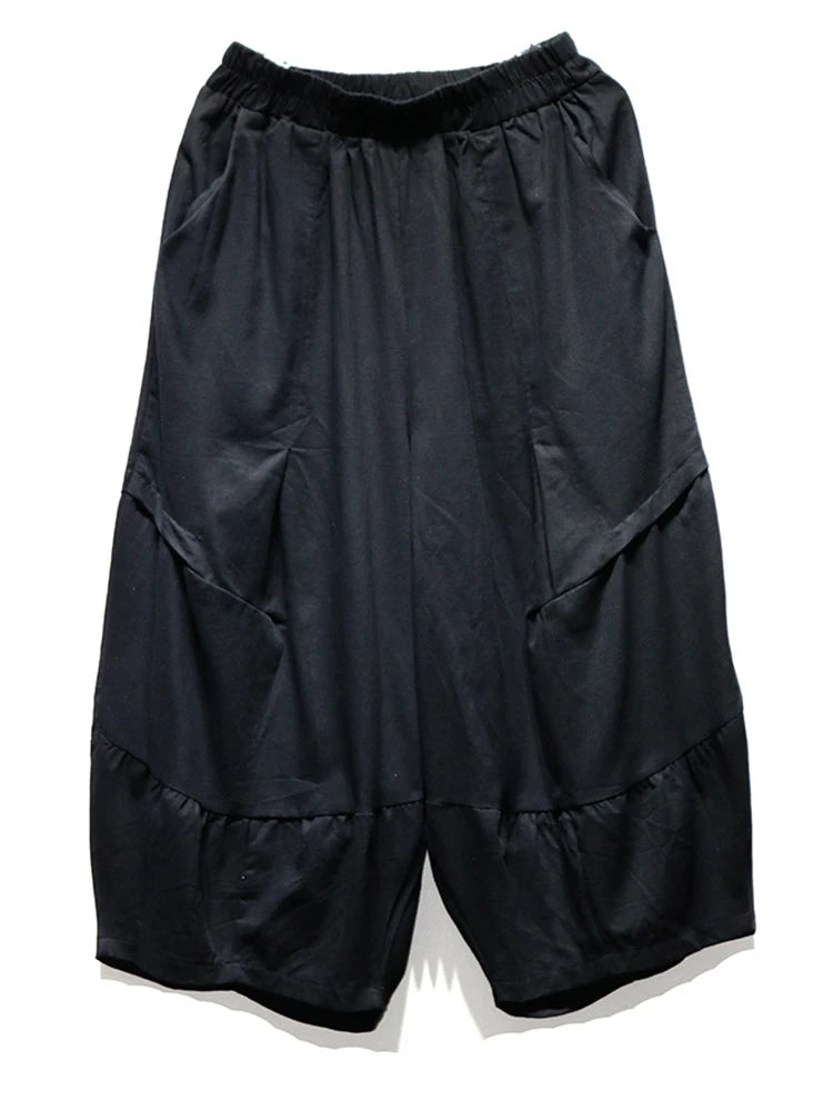 High Elastic Waist Black Pleated Brief Calf-Length Pants New Trousers Women Fashion Tide Spring Autumn 2025 1DJ0226