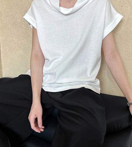 Women Yellow White Plain Color Thin Elegant T-shirt New Turtleneck Short Sleeve Fashion Tide Spring Summer 2025 1DJ0472