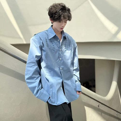 Load image into Gallery viewer, Men's Shirts Long Sleeve New Spring Embroidered Nail Bead Design Turn-down Collar Single Breasted Male Clothing 9W1750
