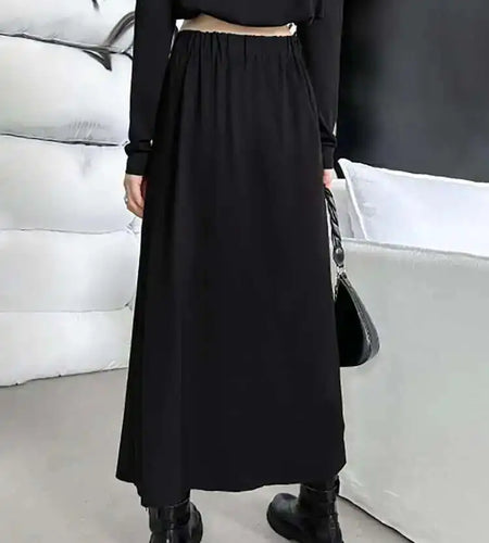 High Elastic Waist Black Zipper Splited A-line Half-body Skirt Loose Women Fashion Tide New Spring Autumn 2025 1DH4445