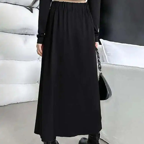 Load image into Gallery viewer, High Elastic Waist Black Zipper Splited A-line Half-body Skirt Loose Women Fashion Tide New Spring Autumn 2025 1DH4445
