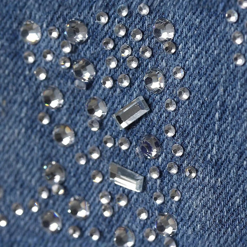 Load image into Gallery viewer, High Waist Blue Denim Long Rhinestones Shining Flare Jeans New Women Trousers Fashion Tide Spring Autumn 2025 7AB9027
