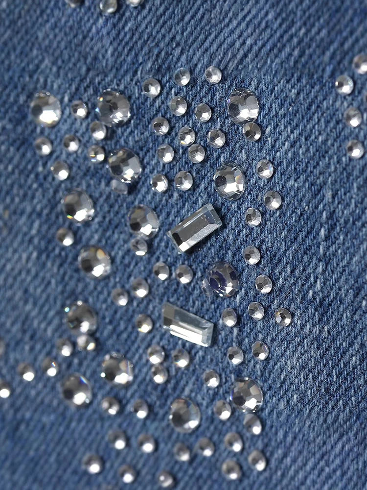 High Waist Blue Denim Long Rhinestones Shining Flare Jeans New Women Trousers Fashion Tide Spring Autumn 2025 7AB9027