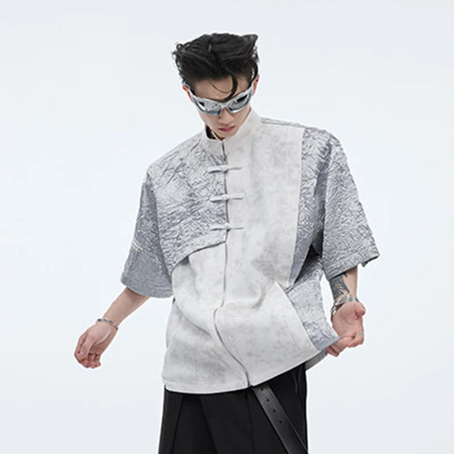 Load image into Gallery viewer, Men&#39;s T-shirt Chinese Style Knot Button Design Casual Stand Collar Short Sleeve Shoulder Pads Male Tops Summer Trend 24Y183
