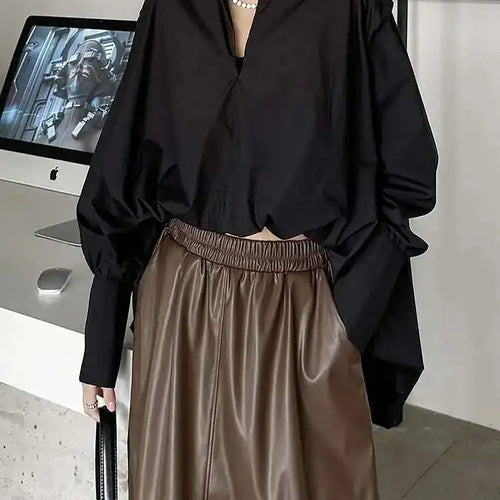 Load image into Gallery viewer, Women White Back Long Irregular Big Size Blouse New V-Neck Long Sleeve Shirt Fashion Tide Spring Autumn 2025 1DH6949
