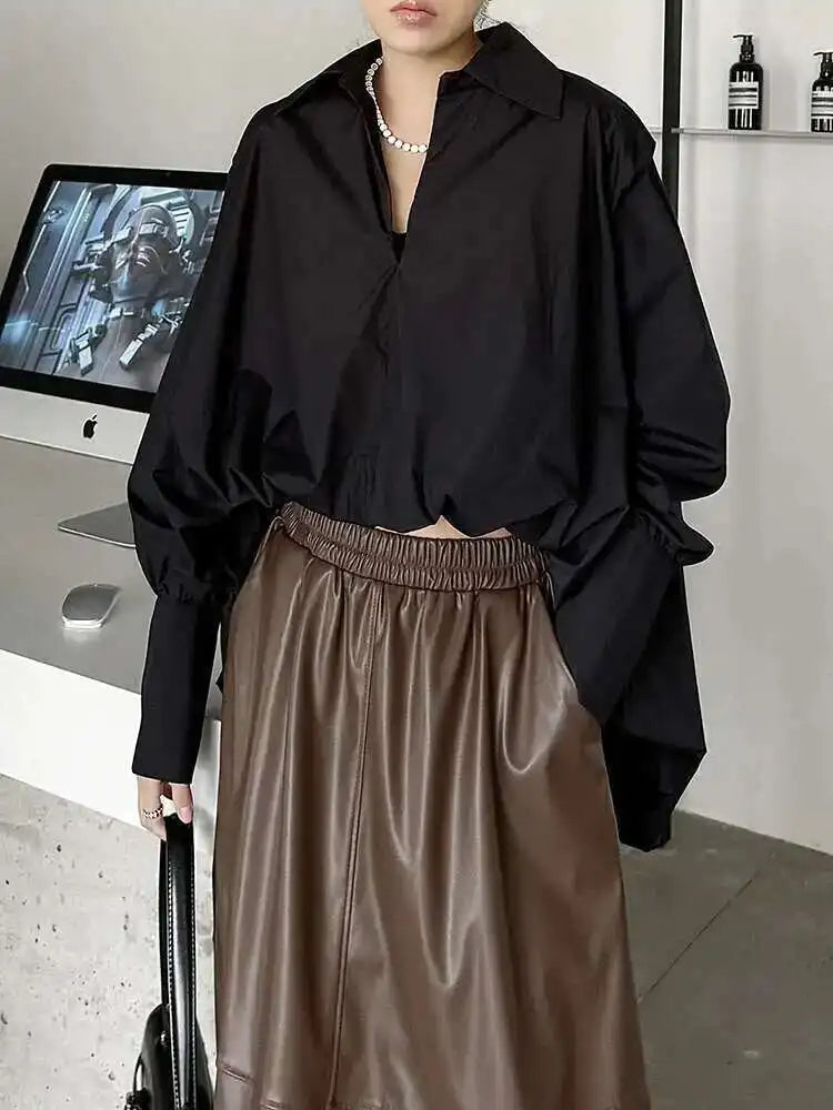 Women White Back Long Irregular Big Size Blouse New V-Neck Long Sleeve Shirt Fashion Tide Spring Autumn 2025 1DH6949