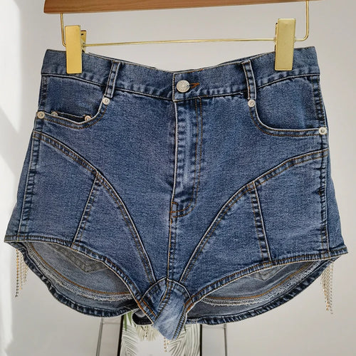 Load image into Gallery viewer, Hit Color Denim Shorts For Women High Waist Patchwork Tassel Mini Summer Denim Short Pants Female Fashion Clothes
