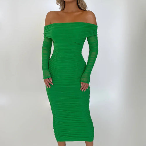 Load image into Gallery viewer, Off-shoulder Long Sleeve Sexy Maxi Dress For Women Autumn New Strapless Backless Bodycon Ruched Party Long Dress
