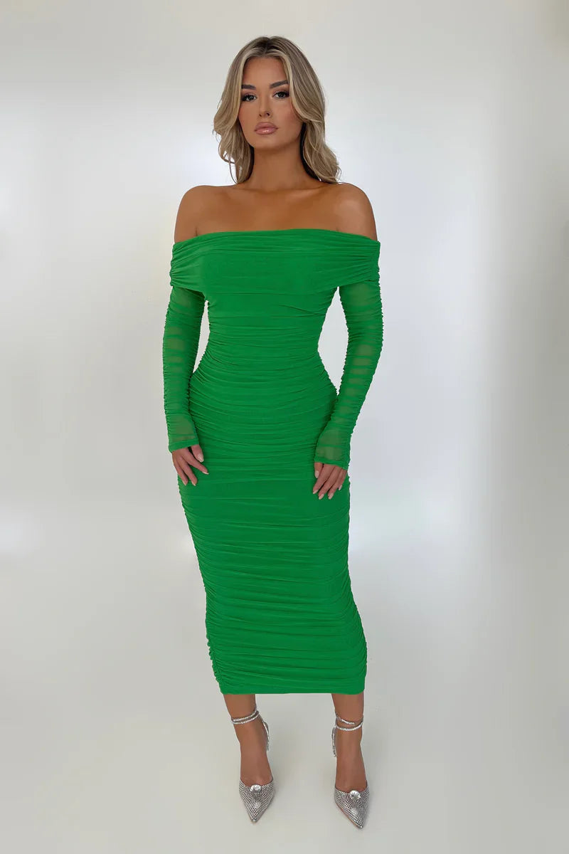Off-shoulder Long Sleeve Sexy Maxi Dress For Women Autumn New Strapless Backless Bodycon Ruched Party Long Dress