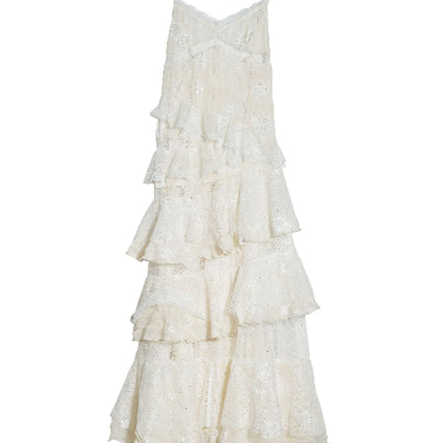 Load image into Gallery viewer, Women Beige Lace Perspective Long Spaghetti Strap Dress New V-Neck Sleeveless Fashion Tide Spring Autumn 2025 1DJ0684
