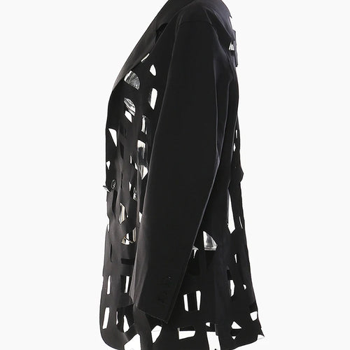 Load image into Gallery viewer, Women Black Hollow Out Burr Irregular Blazer New Lapel Long Sleeve Loose Fit Jacket Fashion Spring Autumn 2025 17A6685
