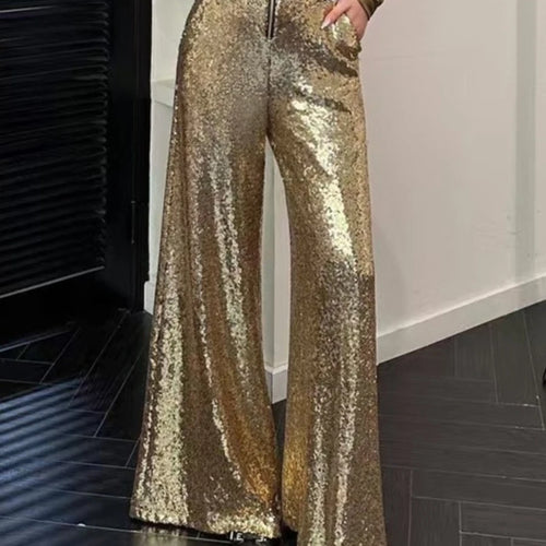 Load image into Gallery viewer, Slimming Spliced Sequins Fashion Long Pants for Women High Waist Patchwork Zipper Wide Leg Pant Female Clothing New
