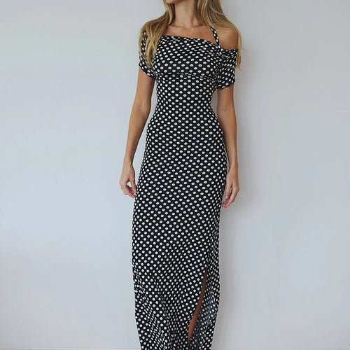 Load image into Gallery viewer, Off-shoulder Polka Dot Maxi Dress For Women Gown Fashion Halter Sleeveless Backless bodycon Split Long Dress Elegant
