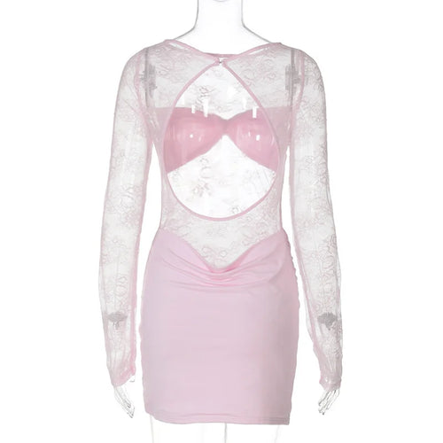 Load image into Gallery viewer, Lace See Through Ruched Sexy Mini Dress Women Elegant Patchwork Long Sleeve Strapless Backless Club Party Dress Female
