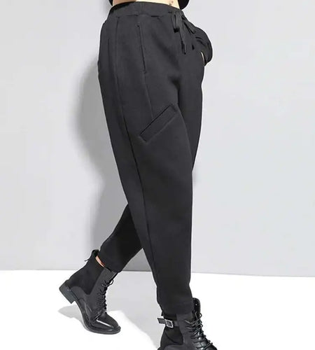 High Elastic Waist Black Thick Casual Harem Pants New Loose Fit Trousers Women Fashion Tide Spring Autumn 2025 1DF4690