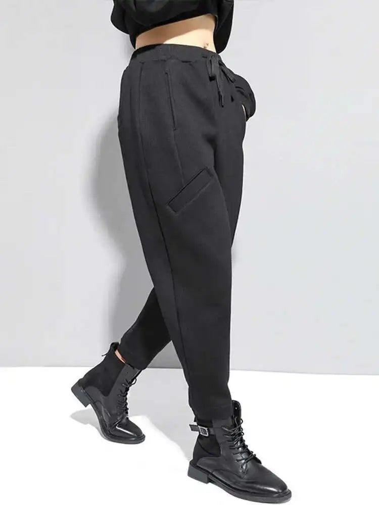 High Elastic Waist Black Thick Casual Harem Pants New Loose Fit Trousers Women Fashion Tide Spring Autumn 2025 1DF4690