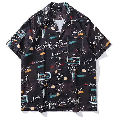 Load image into Gallery viewer, Vintage Hawaiian Shirts Men Graffiti Graphic Printed Summer Beach Blouse Hip Hop Harajuku Baggy Short Sleeve Button Up Tops

