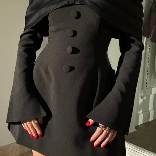 Load image into Gallery viewer, Off-shoulder Long Flare Sleeve Sexy Mini Blazer Dress For Women Autumn Winter New Strapless Backless Elegant Dress

