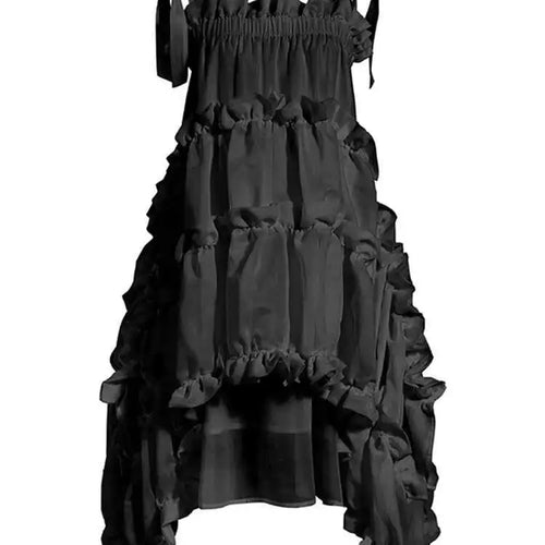 Load image into Gallery viewer, Women  Irregular Ruffles Spaghetti Strap Dress New Round Neck Long Sleeve Loose Fit Fashion Tide Spring Autumn 2025 1W571
