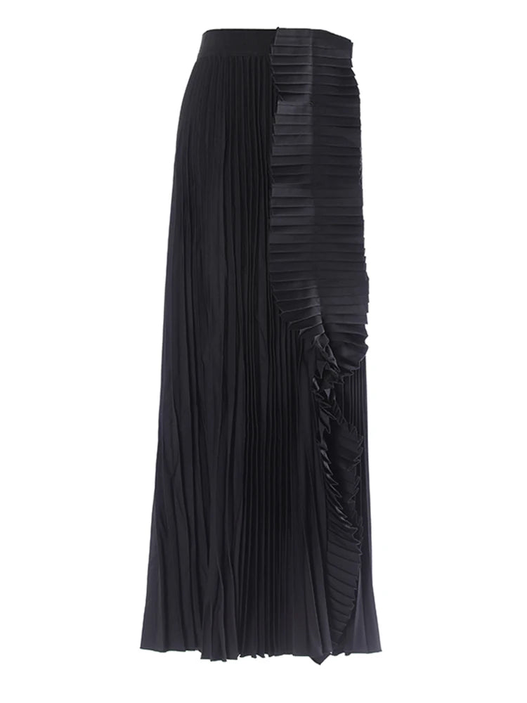 High Elastic Waist Pleated Camel Irregular Shaped Long Half-body Skirt Women Fashion Tide New Spring Autumn 2025 1DH9415