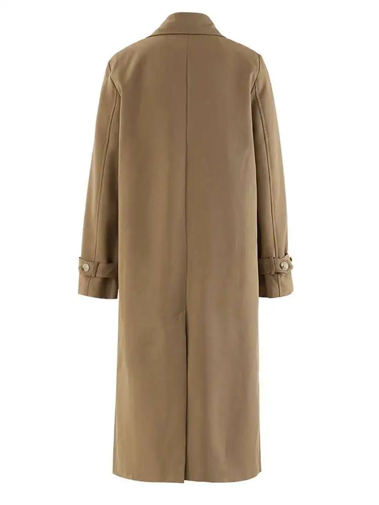 Women Khaki Belted Big Size Long Elegant Trench New V-neck Long Sleeve Windbreaker Fashion Tide Spring Autumn 2025 7AB252