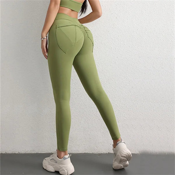 V-Back Yoga Legging With Pockets Women Scrunch Butt Workout Pants Stretchy Lifting Hip Sports Leggings Gym Pilate Sexy Tights
