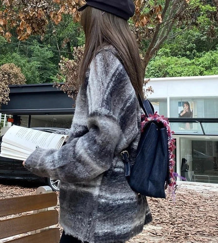 Rainbow Striped Sweet Kawaii Cardigans Women Autumn Winter All Match Streetwear Sweaters Loose Contrast Color Knitted Coats Y2k