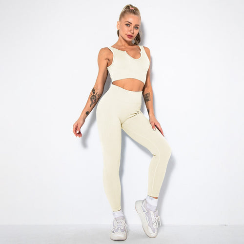 Load image into Gallery viewer, Gym Set Summer 2 Piece Outfit Ribbed Sport Bra Leggings Seamless Workout Set Fitness Active Wear Tracksuit Women Yoga Clothing
