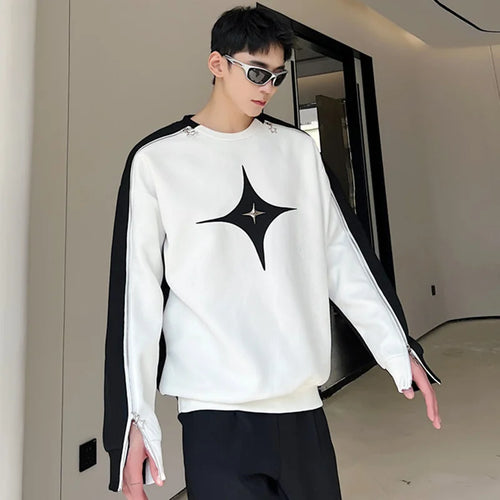 Load image into Gallery viewer, Men Hollow Out T-shirts New Trendy Contrast Color Zipper Niche Design Loose Casual Male Korean Fashion Top Patchwork 9A7261
