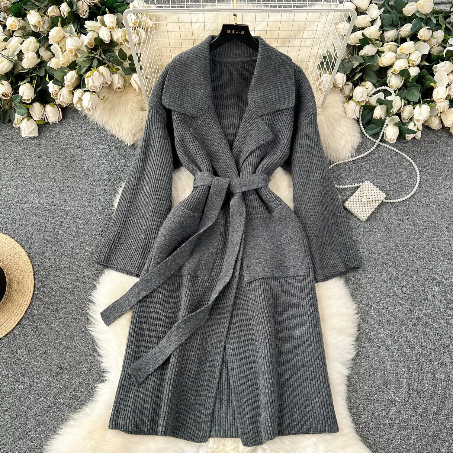 Korean New Autumn Winter Women Simplicity Solid Long Sleeves Vacation Bandage Cardigan Knitwear Sweater Coat Fashion Trend Thick