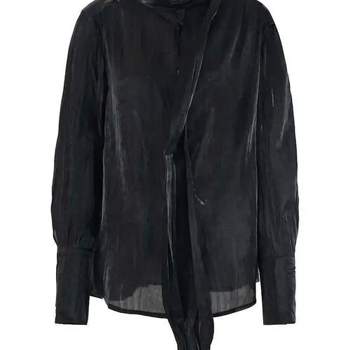 Load image into Gallery viewer, Women Black Organza Elegant Big Size Blouse New Scarf Collar Long Sleeve Shirt Fashion Tide Spring Autumn 2025 CPG2114
