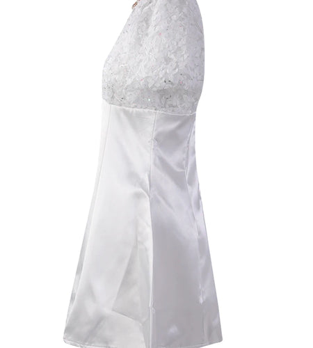 Women White Lace Rhinestones Elegant Slim Mini Dress New Round Neck Short Sleeve Fashion Tide Spring Summer 2025 CPG2980