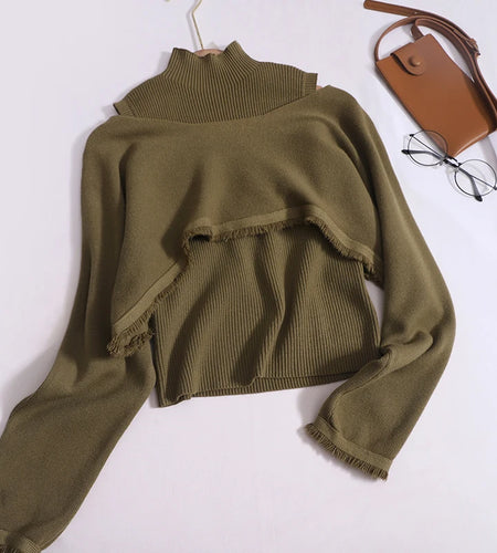Women Sweet Long Sleeve Pullover Tassel Sweater + Slim Simple Knitted Tank Tops Autumn Winter 2023 New Korean Chic Two Piece Set