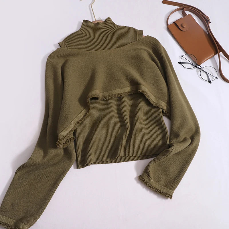 Women Sweet Long Sleeve Pullover Tassel Sweater + Slim Simple Knitted Tank Tops Autumn Winter 2023 New Korean Chic Two Piece Set