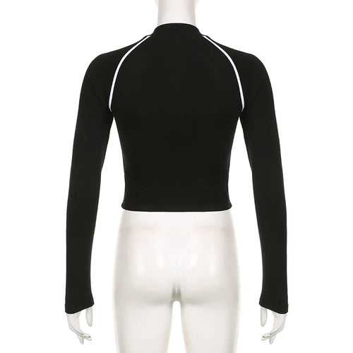 Load image into Gallery viewer, Casual Sporty Stripe Stitch Tee Jacket Slim Zipper Crop Top Streetwear Women&#39;s Fashion T-shirt Autumn Moto&amp;Biker
