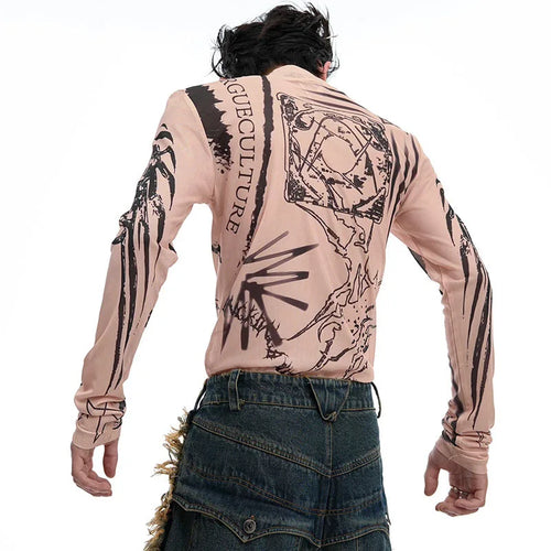 Load image into Gallery viewer, High Street Printing Long Sleeved T-shirt Long Design High Neck New Fashion Contrast Color Male Tops Undershirt 24E1283
