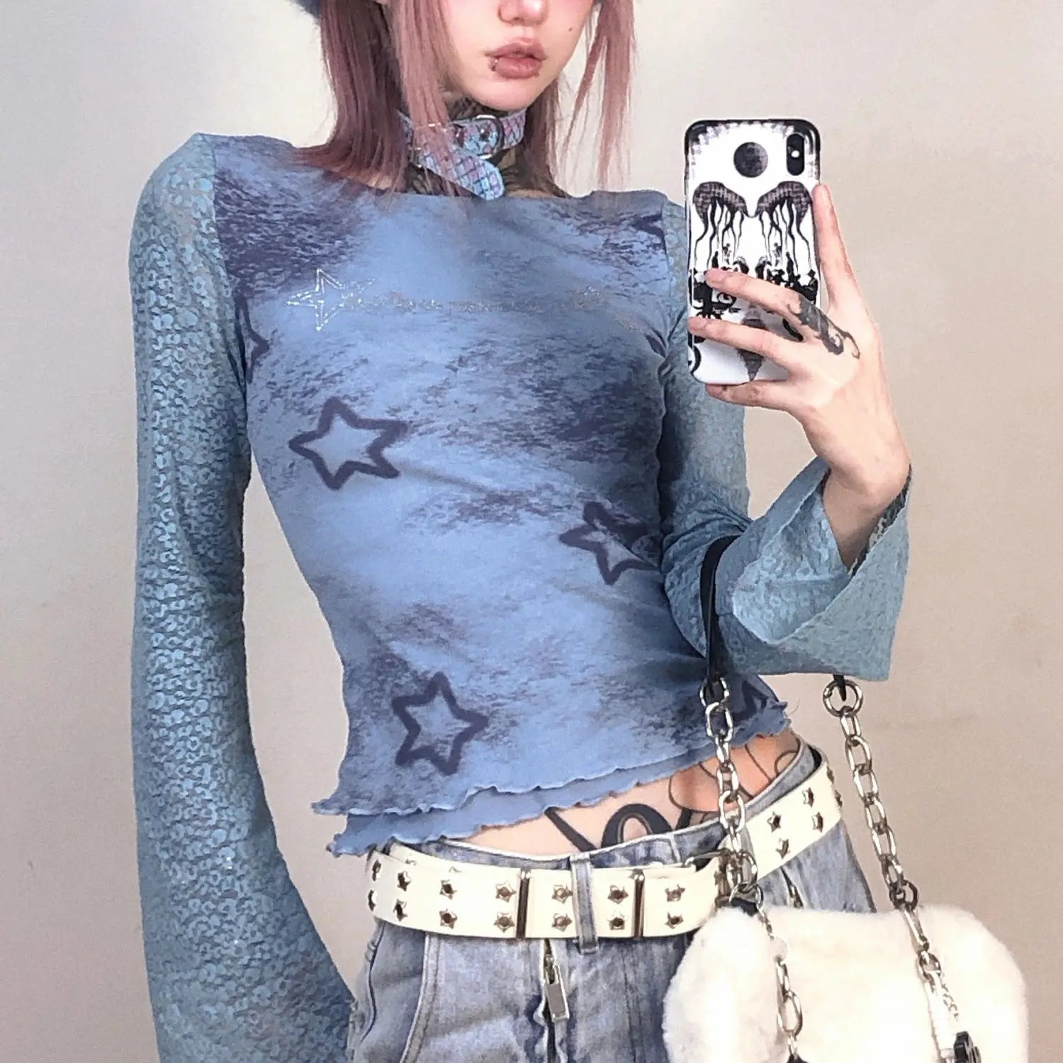 Y2k Aesthetic Leopard Patchwork Tshirts Women Harajuku Gothic Punk Basic T-shirt Streetwear Diamond Bottoming Tee Shirts Femme